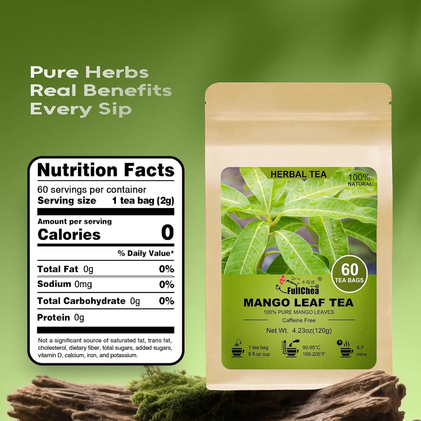 FullChea - Lemon Balm Tea Bags, 100 Count - Pure & Natural Dried Lemon Balm Leaves - Melissa Officinalis - Caffeine-free Herbal Tea for Relaxation - Non-GMO