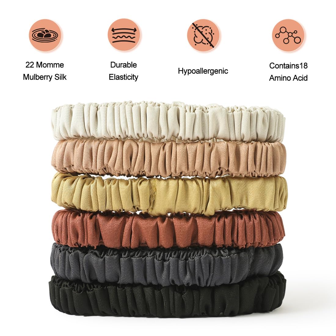 6PCS Silk Scrunchies for Hair, 100% Mulberry Silk Hair Ties, Scrunchies for Women Girls, Elastic Ponytail Holders No Damage