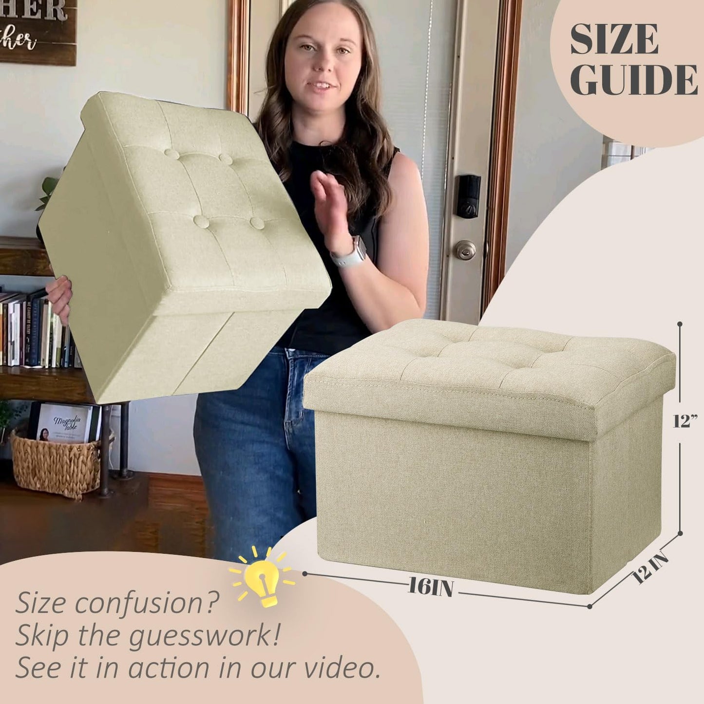 LINMAGCO Ottoman with Storage Small Foot Rest Stool Under Desk Stool Short Folding Footrest for Living Room Bedroom Home Office Dorm Dark Gray 16X12X12IN