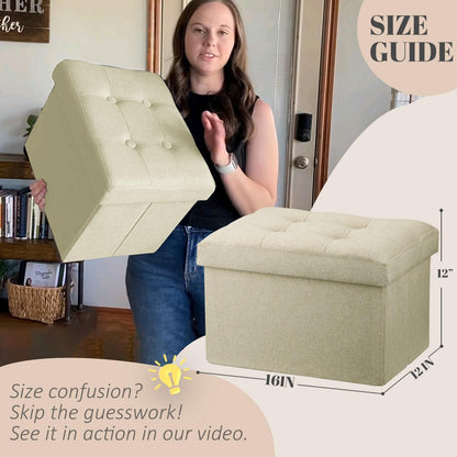 LINMAGCO Ottoman with Storage Small Foot Rest Stool Under Desk Stool Short Folding Footrest for Living Room Bedroom Home Office Dorm Dark Gray 16X12X12IN