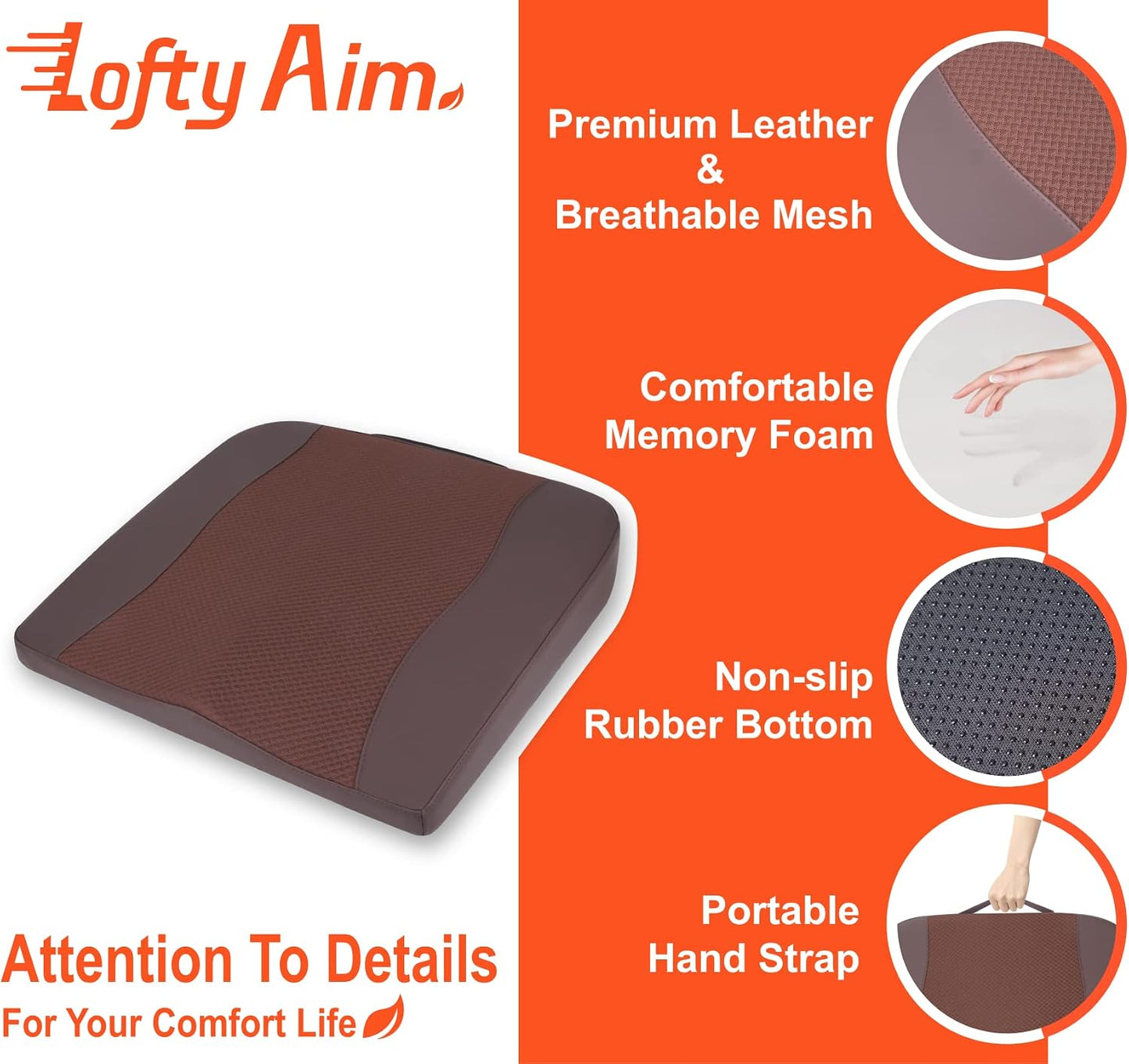 Lofty Aim Car Seat Cushion, Comfort Memory Foam Car Cushions for Driving - Sciatica & Lower Back Pain Relief, Driver Seat Pillow for Auto, Office Chair, Wheelchair - Black