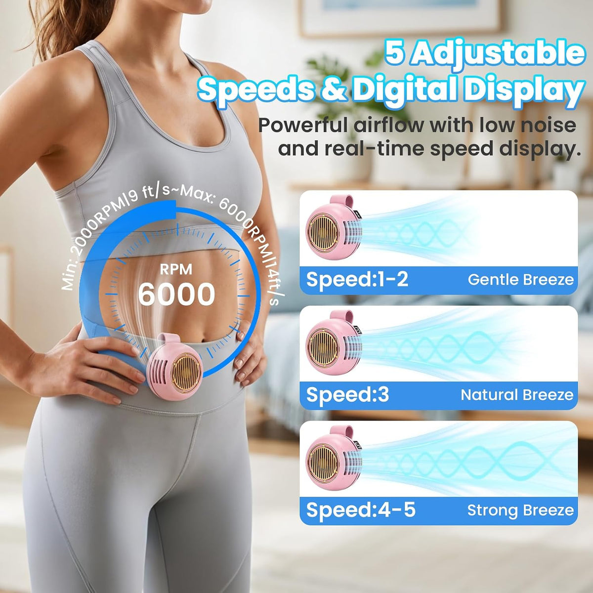 Portable Silent Mini Bladeless Fan Clip On, Adjustable 5 Speeds 360° Rotatable Clip on Fan for Shirt & Waist, USB Rechargeable Small Whirlwind Fans, For Outdoor & Travel & Office (White)