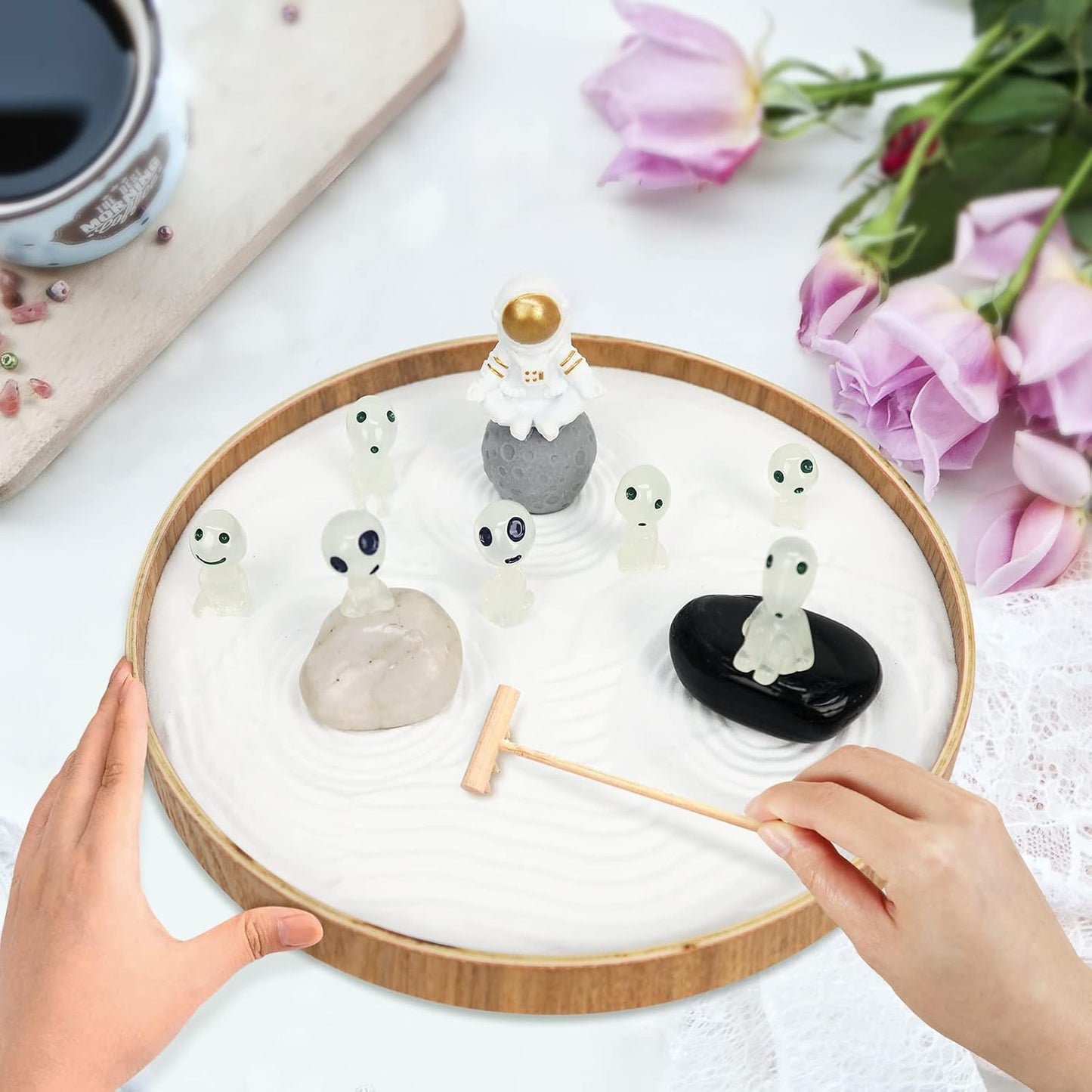 Mini Zen Garden for Desk Bodhi Tree and Buddha | Desktop Sand Tray Japanese Zen Garden Kit for Therapy Office Decor, Home Decor, Meditation Gifts
