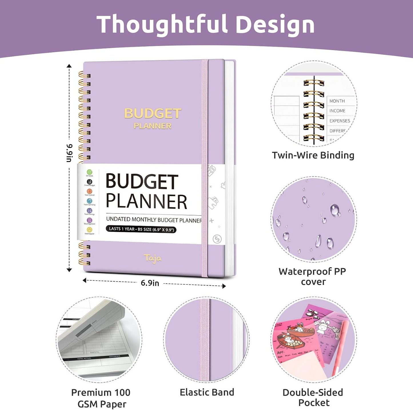 Budget Planner - Monthly Budget Book with Expense Tracker Notebook, Undated Bill Organizer & Finance Planner to Take Control of Your Money, Account Book to Manage Your Finances-Pink