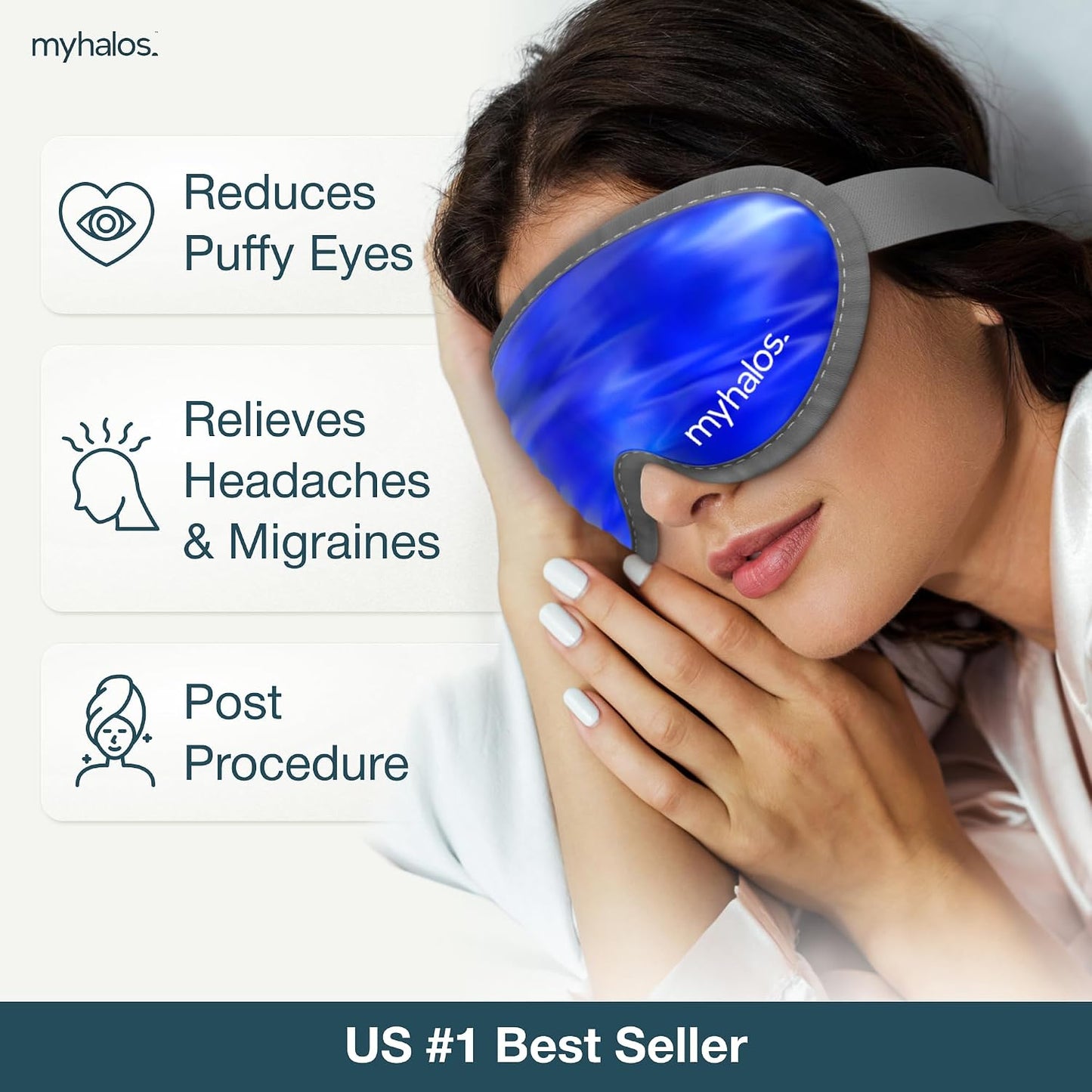 Cooling Eye Mask - Reusable Gel Eye Mask Cold Pack - Our Ice Eye Mask Soothes Puffy Eyes & Dark Circles - Relieve Your Headaches & Sinus Pain with Cold Eye Mask & Eye Gel Mask Therapy - Halos