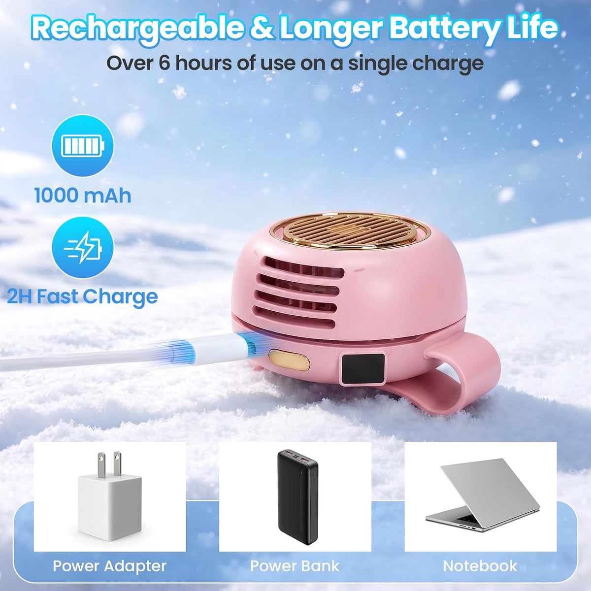 Portable Silent Mini Bladeless Fan Clip On, Adjustable 5 Speeds 360° Rotatable Clip on Fan for Shirt & Waist, USB Rechargeable Small Whirlwind Fans, For Outdoor & Travel & Office (White)