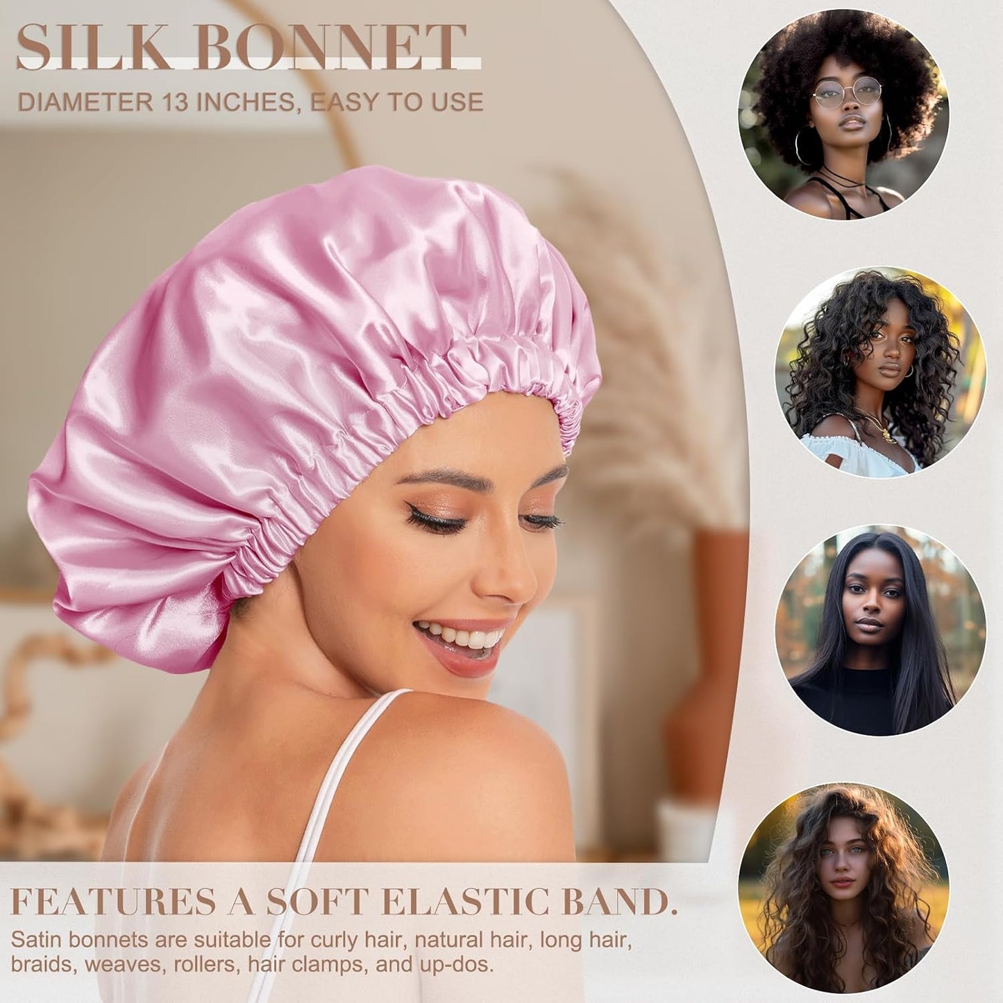 Satin Bonnet Silk Bonnet Hair Bonnet for Sleeping-Slouchy Beanie Hat Satin Sleep Cap for Women's Natural & Curly Hair(Blue Zircon)