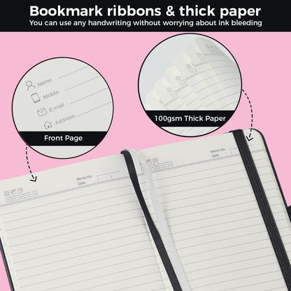 Small Notebook Pocket Journal, A6 3.7" x 5.7", 3 Pack, Black Leather Cover