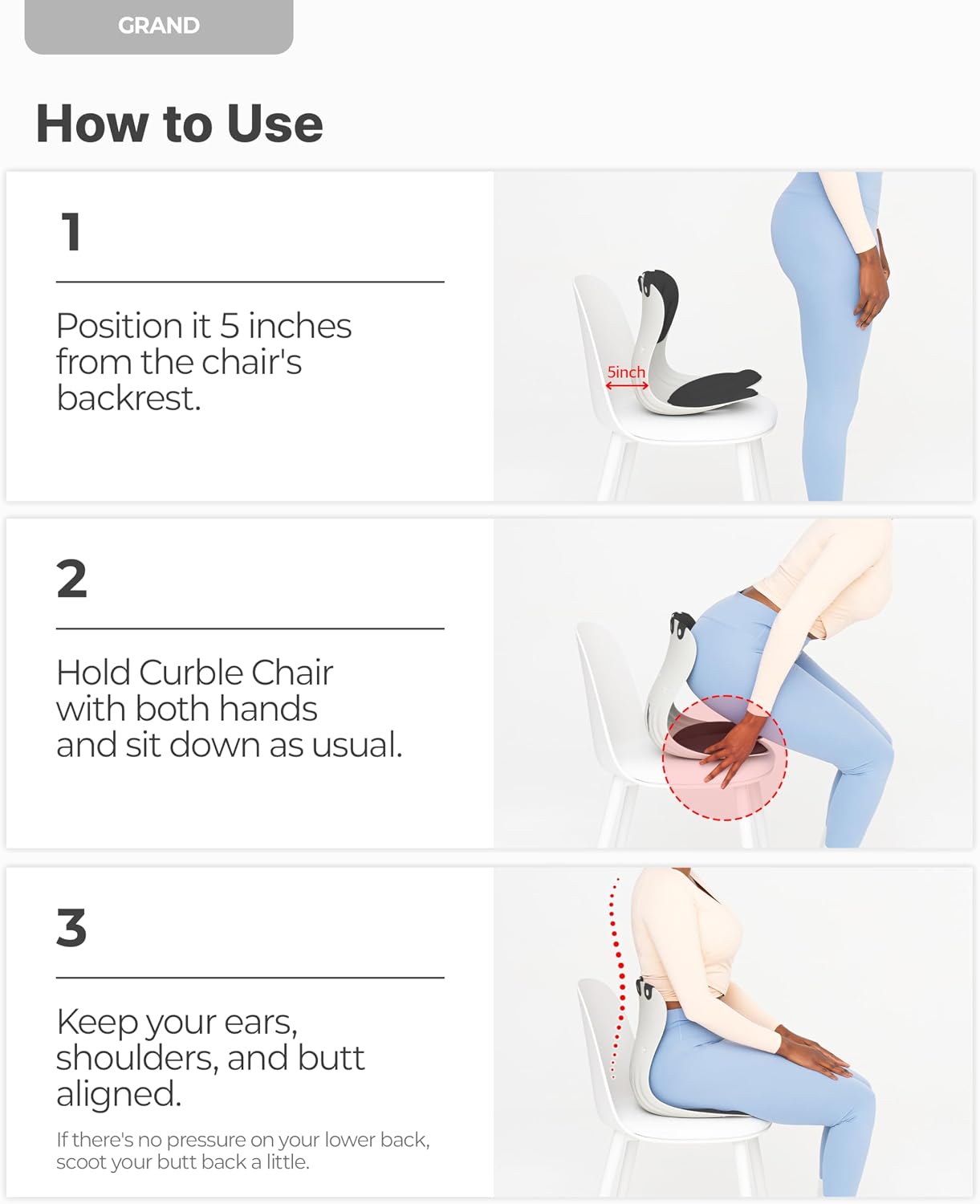 curble Grand– Extra Wide Ergonomic Seat Support, Sit Straighter Without Effort, Passive Posture Trainer for Office, Home & Car (Grey)