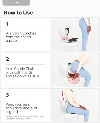 curble Grand– Extra Wide Ergonomic Seat Support, Sit Straighter Without Effort, Passive Posture Trainer for Office, Home & Car (Grey)