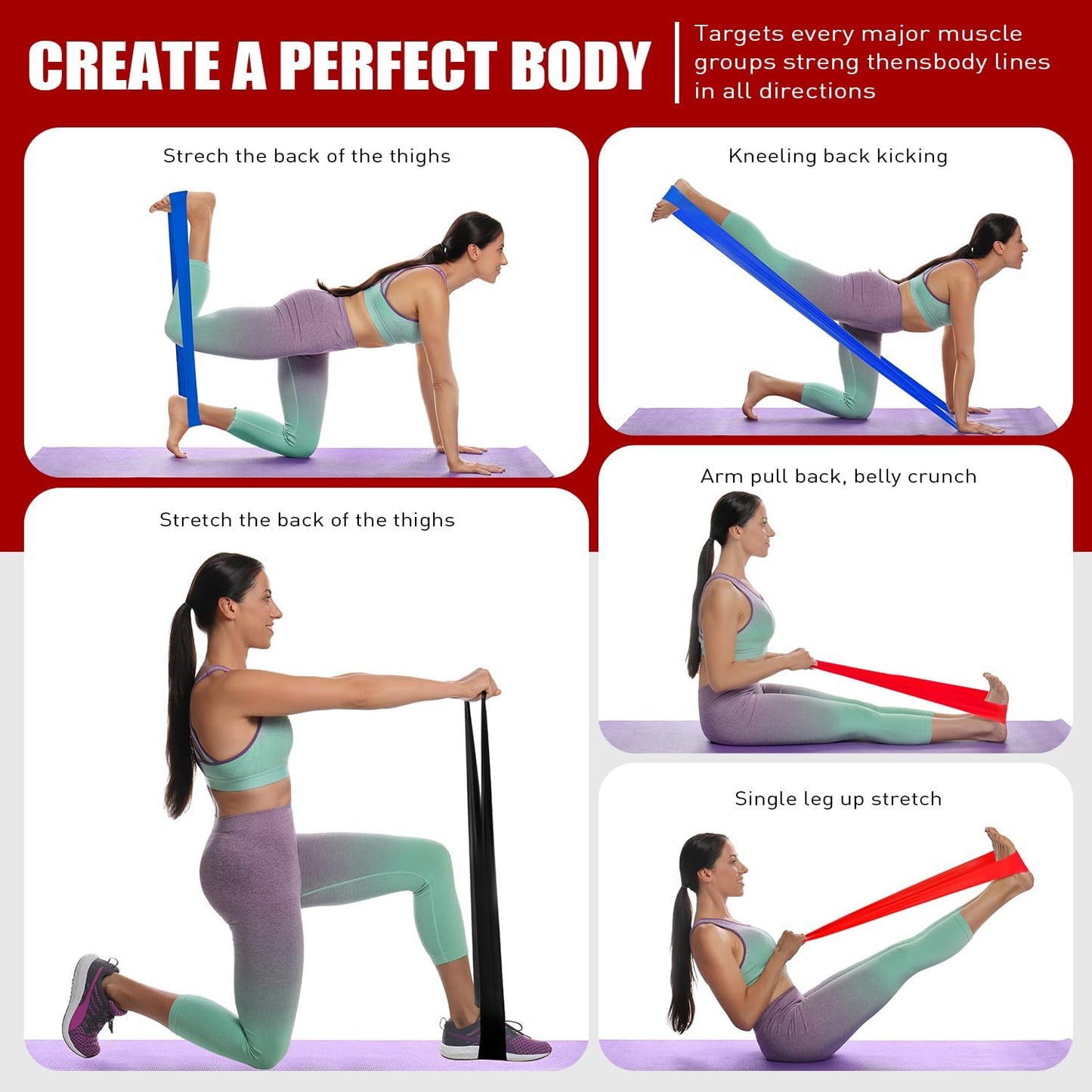 HPYGN 3 Levels Non-Latex Exercise Bands for Physical Therapy & Yoga, Professional Resistance Bands Set for Working Out, Strength Training, Pilates & Rehab, TPE Elastic Stretch Bands for Seniors, Women