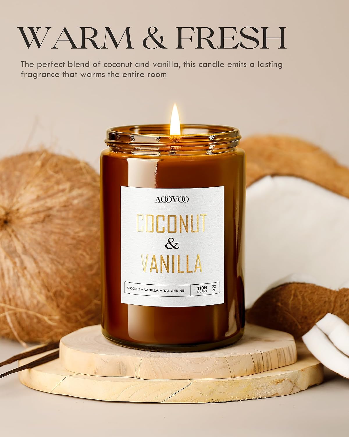 AOOVOO Coconut Vanilla Candles - 9 oz Scented Candles, Aromatherapy Candle, Soy Candle for Home Scented