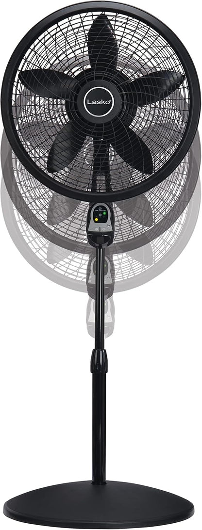 Lasko Oscillating Cyclone Pedestal Fan with Remote Control - Cooling Standing Fan for Bedroom, Living Room, and Home Office - Adjustable Height - 3 Quiet Speeds - 1843 - 18" Blade Diameter - Black