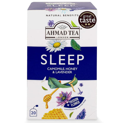 Ahmad Tea Herbal Tea, Camomile, Honey, & Lavender 'Sleep' Natural Benefits Teabags, 20 ct (Pack of 1) - Decaffeinated & Sugar-Free