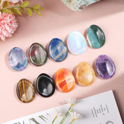 Artistone Moss Agate Crystal Chakra Thumb Worry Stone Teardrop Reiki Healing Stone Pocket Palm Stones for Anxiety Stress Relief Meditation Therapy Geometry Home Decor
