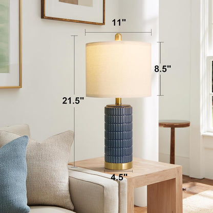 PoKat 20.75" Small Modern Ceramic Table Lamps Set of 2 for Bedroom, White Bedside Lamps for Night Stands, Farmhouse Desk Home Decor Gift Nightstand Table Lamps for Living Room End Table Beige