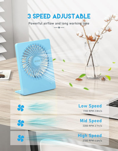 Zuvas Desk Fan Battery Operated Fan Rechargeable 180°Tilt Folding Personal Fan Ultra Quiet Small Portable 3 Speed Adjustable Strong Wind Fan For Office Bedroom Home Desktop Camping (White)