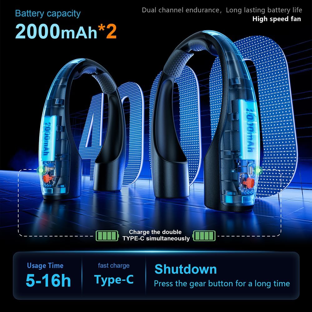 Heelkl AI Neck Fan, 4 Speeds Adjustable Portable Personal Fan Rechargeable, 4000 mAh Battery Faster Cooling Wearable Fan, Ultra Quiet for Home, Office, Travel, Outdoor