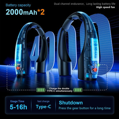 Heelkl AI Neck Fan, 4 Speeds Adjustable Portable Personal Fan Rechargeable, 4000 mAh Battery Faster Cooling Wearable Fan, Ultra Quiet for Home, Office, Travel, Outdoor
