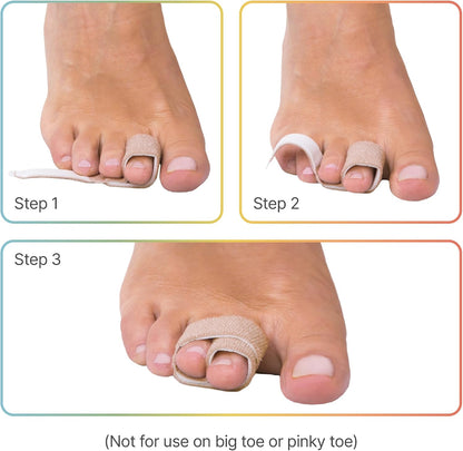 ZenToes Hammer Toe Corrector for Women & Men - Reusable Fabric Buddy Wraps for Broken Toes - Cushioned Toe Splint for Protection & Recovery & Hammertoe Straightener - 4 Count (OSFM, Beige)