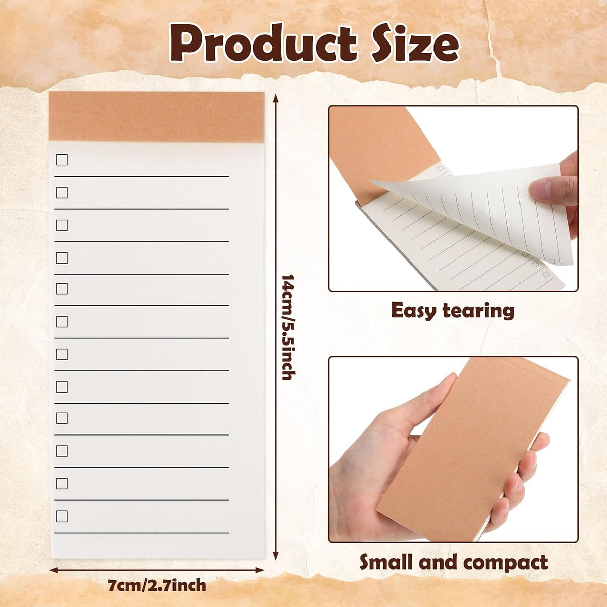 Eaasty 50 Pack Daily to Do List Notepad 2.7" x 5.5" Kraft Pocket Notepad