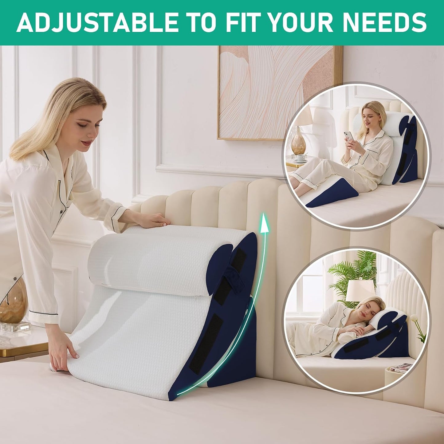 4PCS Wedge Pillow Set for After Surgery, White/Grey