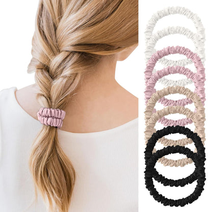 4Pcs Mulberry Silk Scrunchies Set, Silk Hair Ties Elastic for Women, Skinny Scrunchies Reduces Breakage for All Hair Types