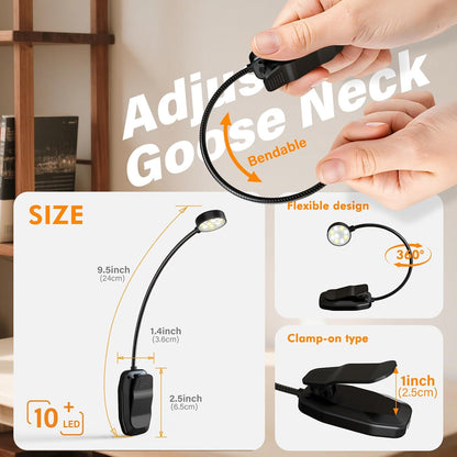 KTEBO 2 Pack Rechargeable Book Light Clip-On Reading Light for Books in Bed | 9 eye-friendly modes from 3 color temperatures and 3 brightness, USB-C up to 30 hrs - Black & Black
