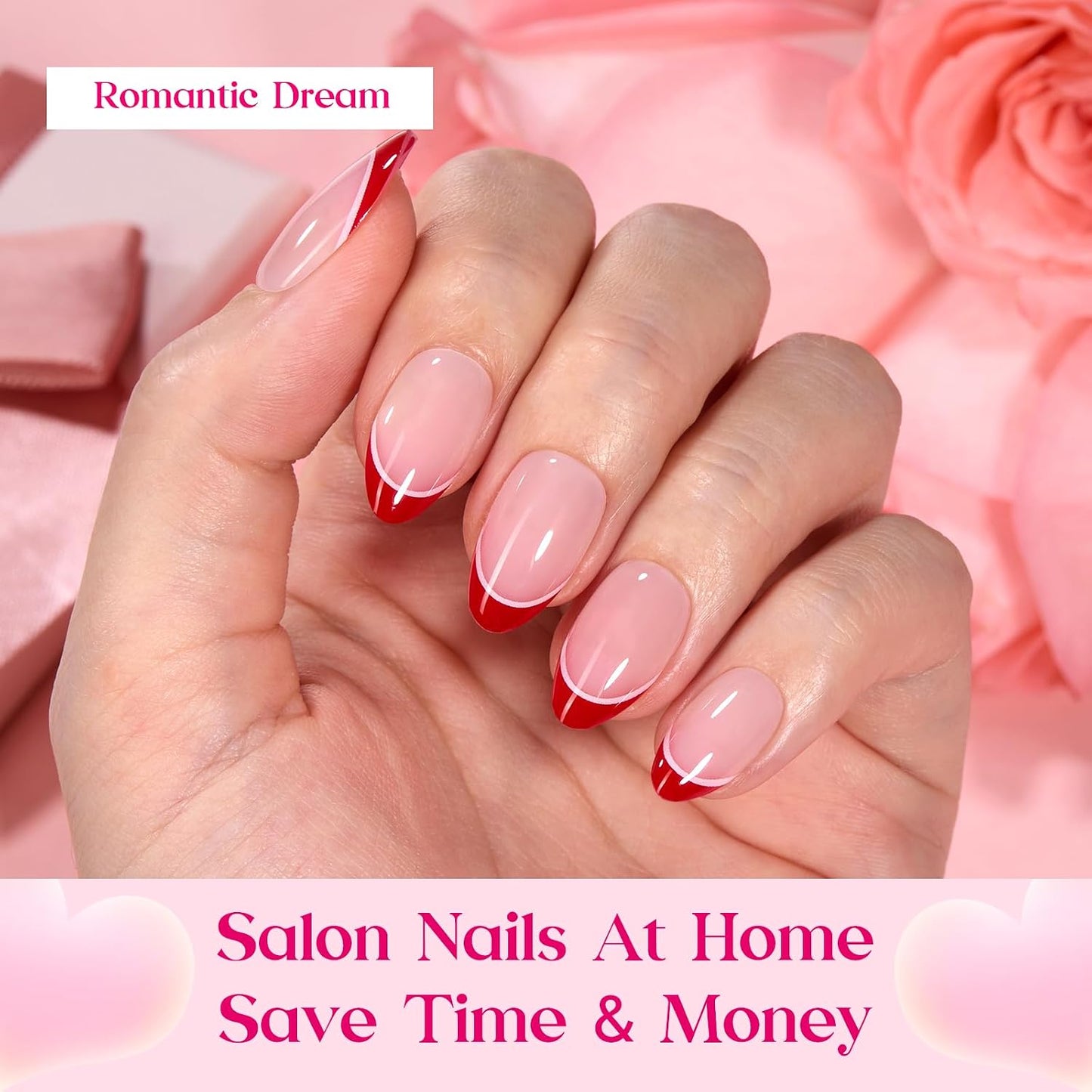 Beetles Press On Nail Kit-Short Square French Tip Press On Nails, 150Pcs Pink French Nail Tips with Nail Glue & Remover Builder Top Coat Nail Lamp, All-in-One DIY Fake Nails Gift for Women