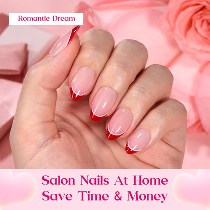 Beetles Press On Nail Kit-Short Square French Tip Press On Nails, 150Pcs Pink French Nail Tips with Nail Glue & Remover Builder Top Coat Nail Lamp, All-in-One DIY Fake Nails Gift for Women