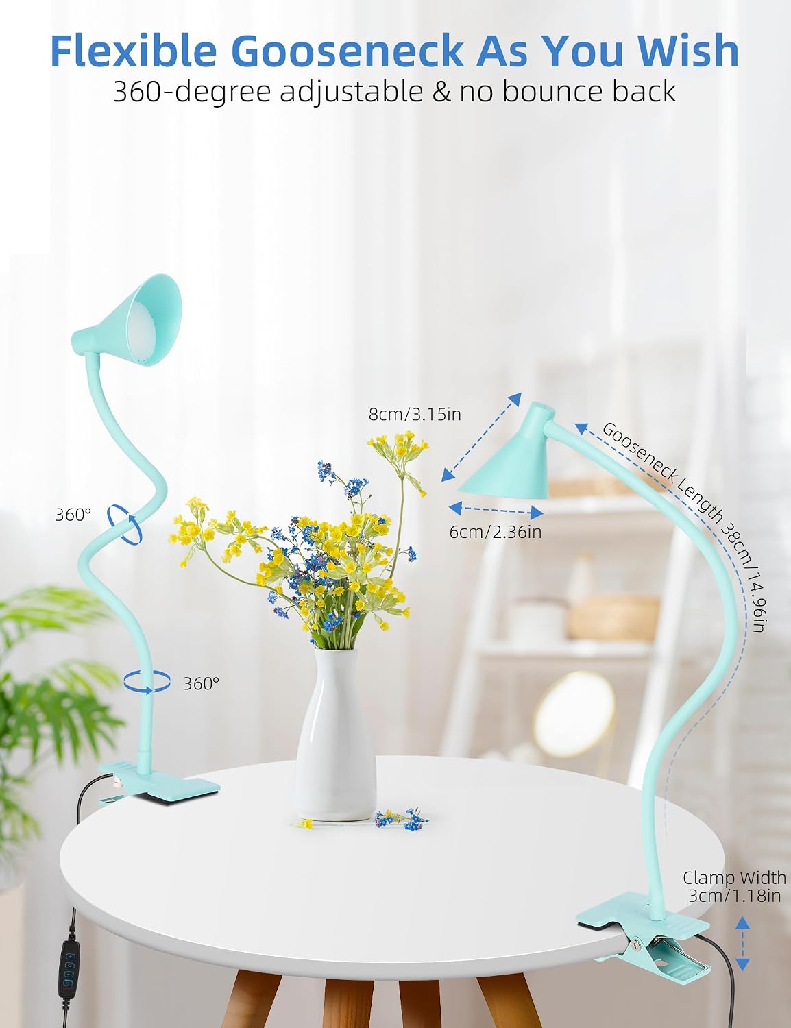 LiFMIRA Clip on Light USB Reading Light Desk Lamp 3 Color Modes Black