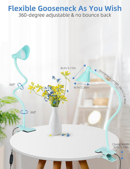 LiFMIRA Clip on Light USB Reading Light Desk Lamp 3 Color Modes Black