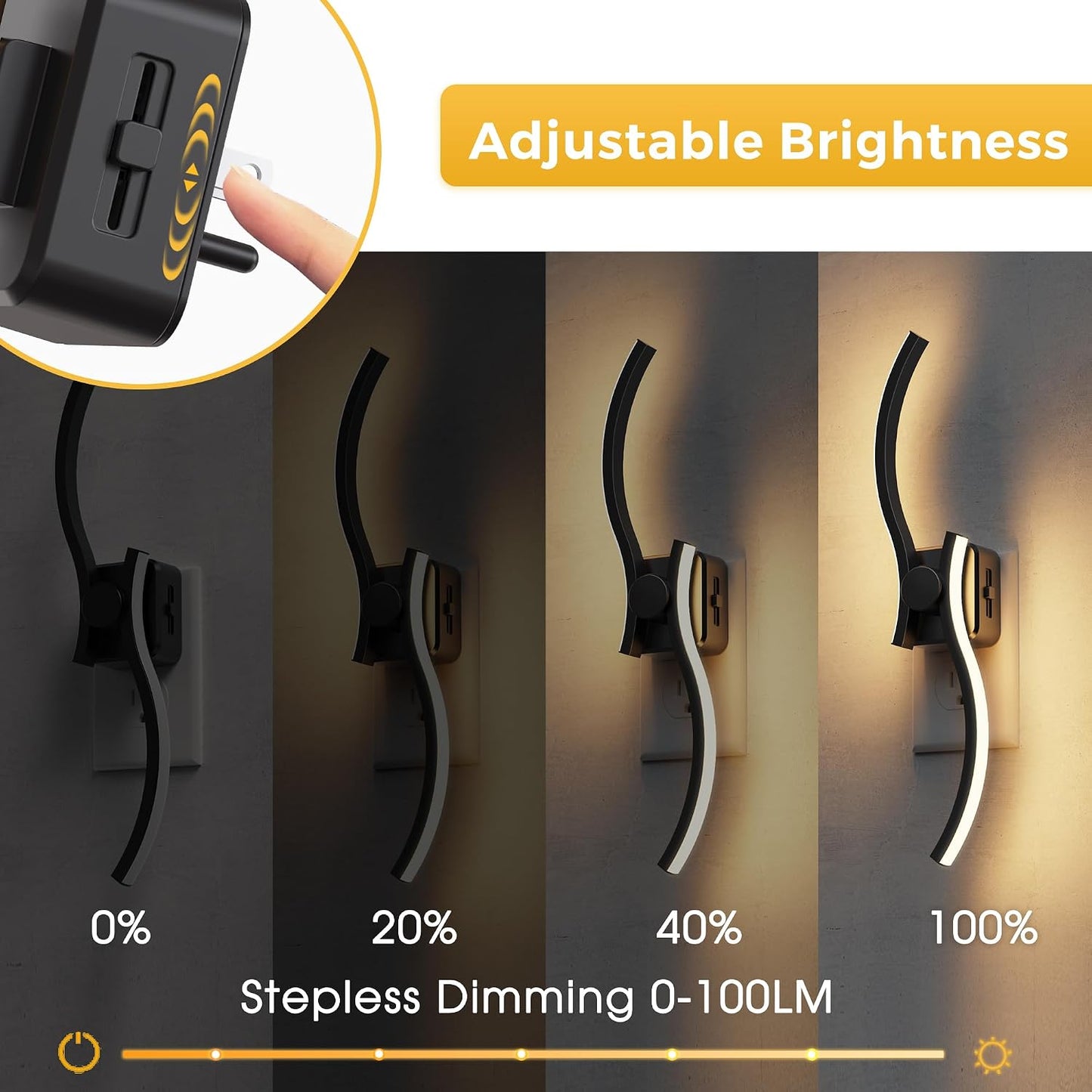 L LOHAS LED Night Lights Plug into wall, Amber Night Light with Adjustable Brightness, Plug in NightLight with Auto Light Sensor, Wall Sconce-Style Design Night Light for Bathroom,Hallway, 2 Pack