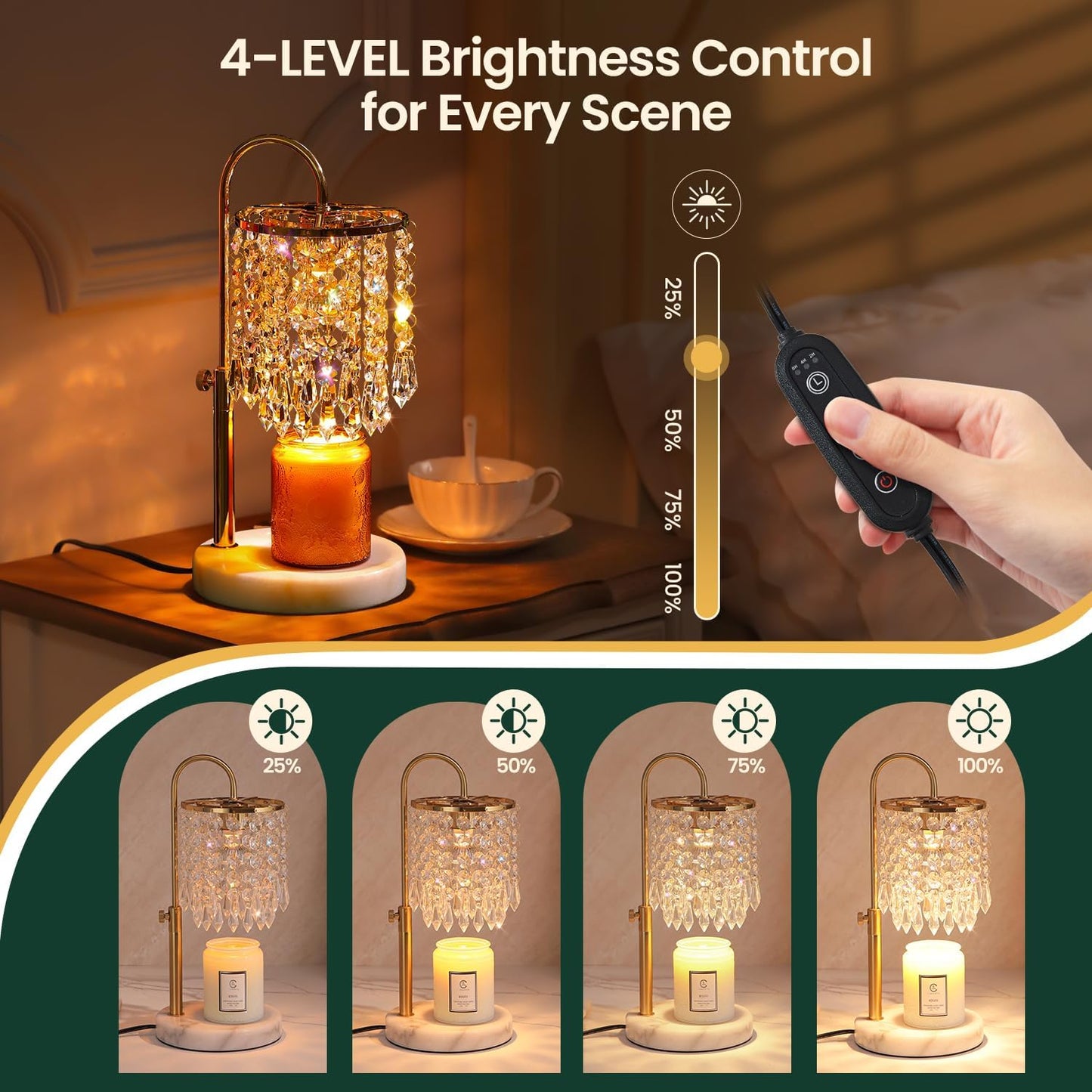 Candle Warmer Lamp with Timer Dimmer and 3 Bulbs, Lamp Candle Warmer with Marble Base,Wax Melt Warmer for Jar Candles, Birthday Gifts for Women Mom, House Warming Gifts New Home Decor (RGB-Black)