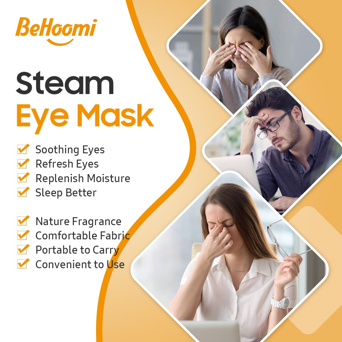 BeHoomi 20 Packs Steam Eye Mask, Heated Eye Mask Warm Compress for Eyes, Disposable Self Heating Steam Mask for Home, Sleep, Spa, Travel Essentials & Relaxation Gifts for Women (Lavender)