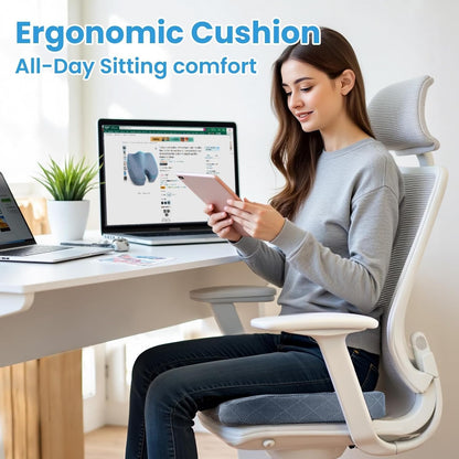 TushGuard Seat Cushion - Memory Foam Sitting Pillow for Office Chair, Car Seat, Airplane, Bleacher - Sciatica & Hip & Coccyx Pain Relief Desk Chair Cushion for Long Sitting Office Workers, Car Drivers