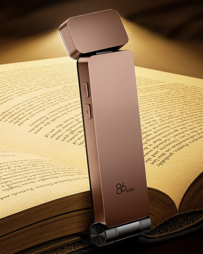 86lux Book Light, Rechargeable Clip-On LED Reading Light for Bed & Night Use - 3 Color Temperatures with Stepless Dimming, Ultralight Bookmark Design for Book Lovers, Grey