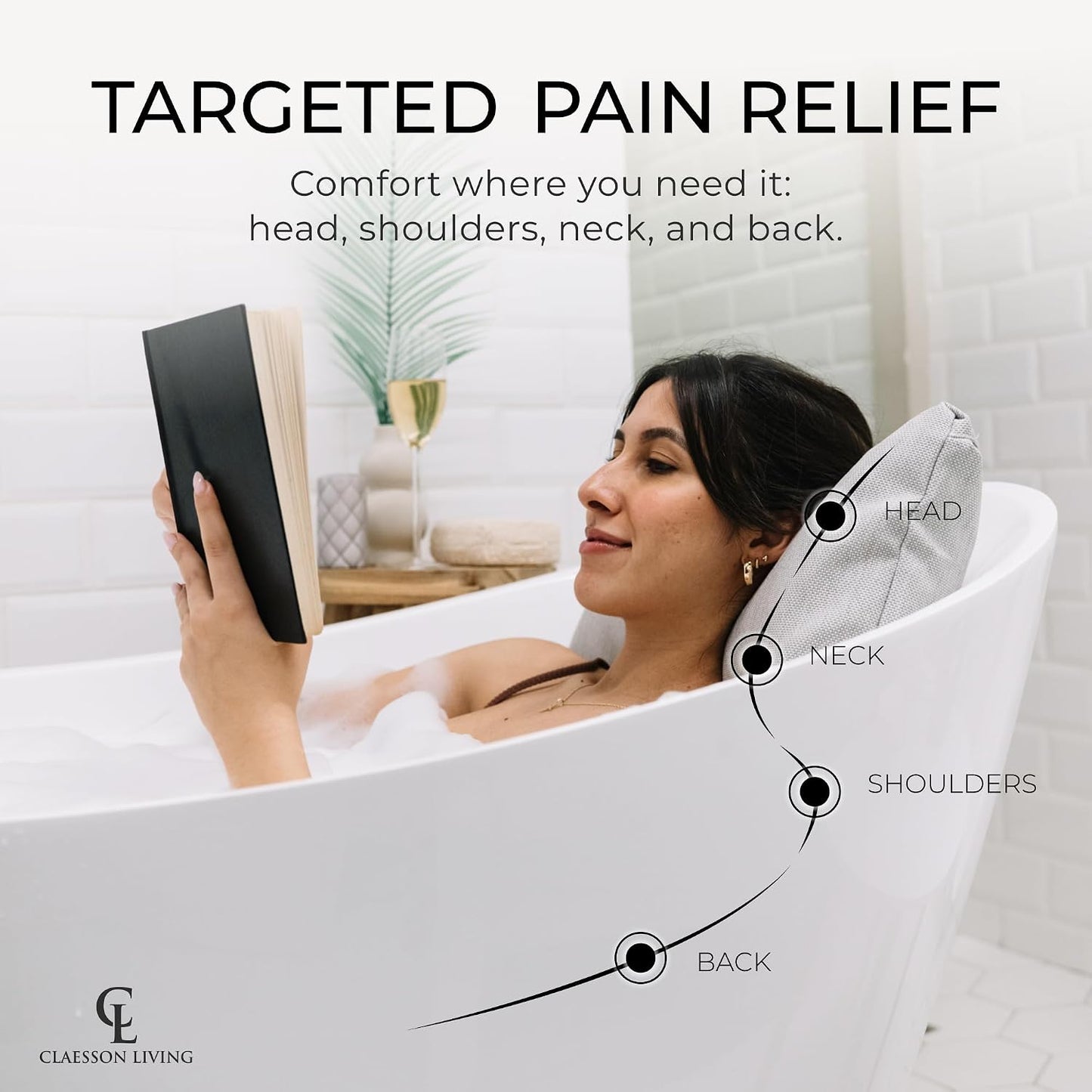 Luxury Bath Pillow for Tub - Thick and Comfortable Bathtub Pillow Support for Head and Neck and Back - Washable Quick-Drying Bath Pillows - Bath Cushion for Home Spa - Fits Any Bathtub - Light Gray
