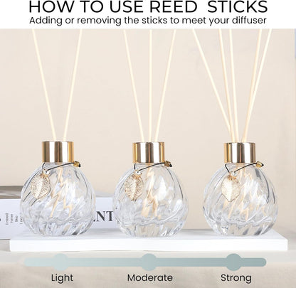 4-Piece Reed Diffuser Set with Metal Golden Decoration, 3.5-4.2oz Empty Bottles and 20 Reed Sticks, Unique Design for Home and Office (4 Different Bottles)