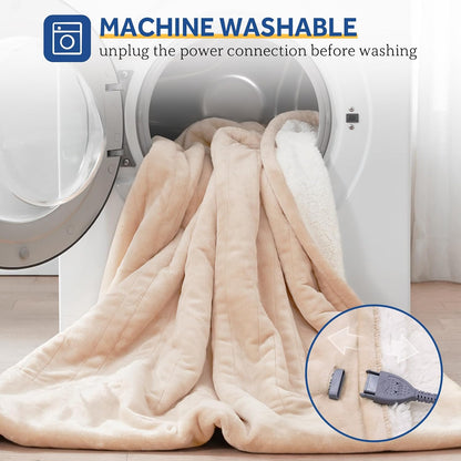 Sealy Electric Throw Blanket, Flannel & Sherpa Heated Throw with 6 Heating Levels & 2-10 Hours Auto Shut Off, Fast Heating & Machine Washable, 50x60 Inch, Light Grey