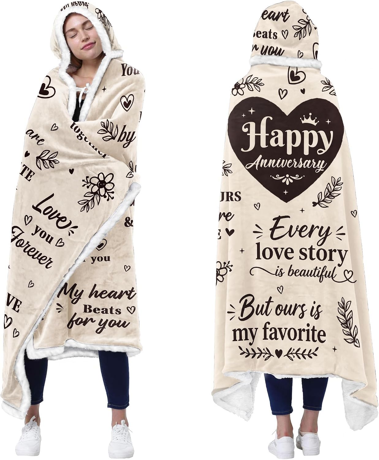 Vprintes Happy Anniversary Wearable Blanket - Gifts for Wife Her on Anniversary