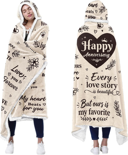 Vprintes Happy Anniversary Wearable Blanket - Gifts for Wife Her on Anniversary