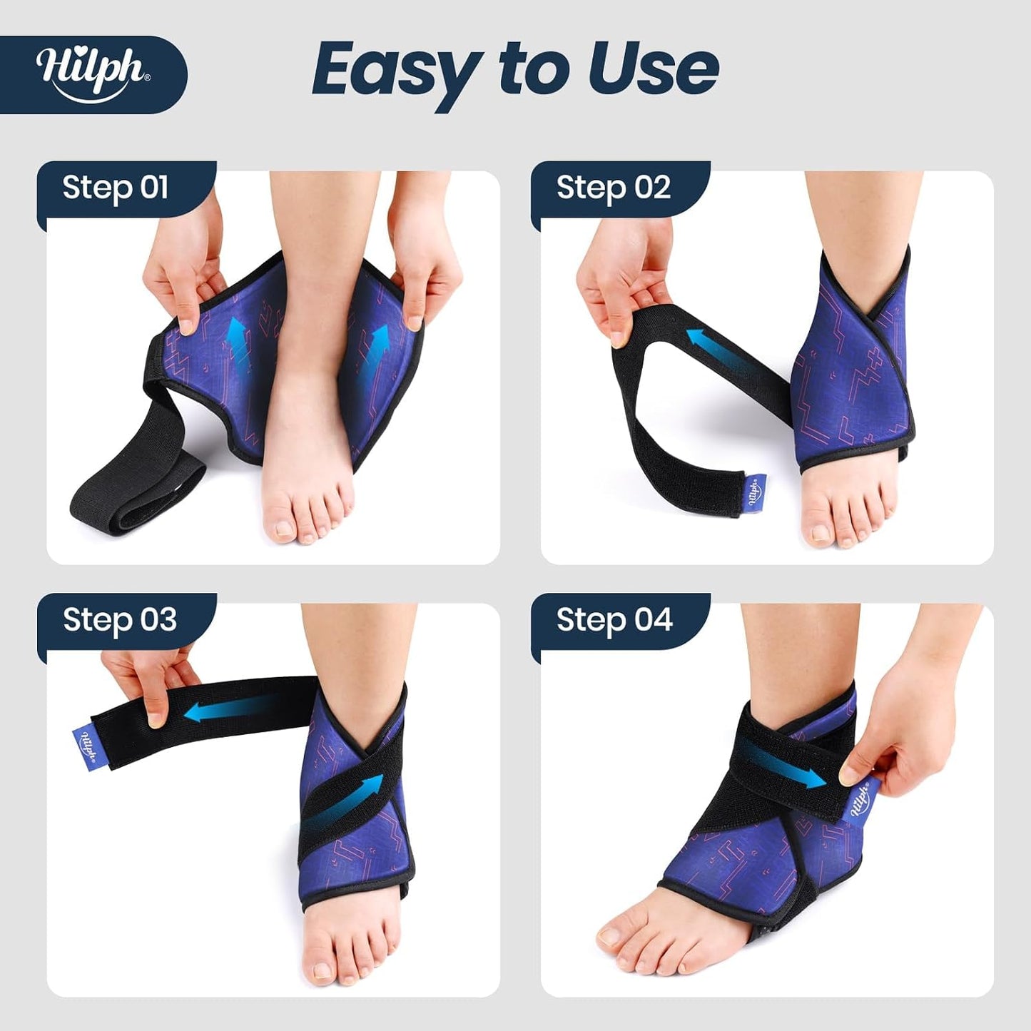 Hilph Ankle Heel Ice Pack Wrap for Swelling & Achilles Tendonitis, Reusable Ice & Compression Therapy Flexible Foot Gel Ice Pack Wrap for Ankle Sprain & Plantar Fasciitis Pain Relief (Blue, 1 Pack)