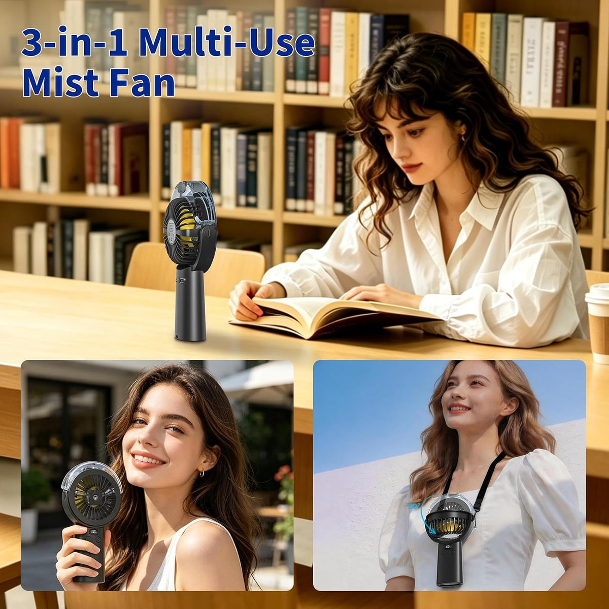 BQSS Handheld Misting Fan Portable for Travel Home Office Outdoor, White
