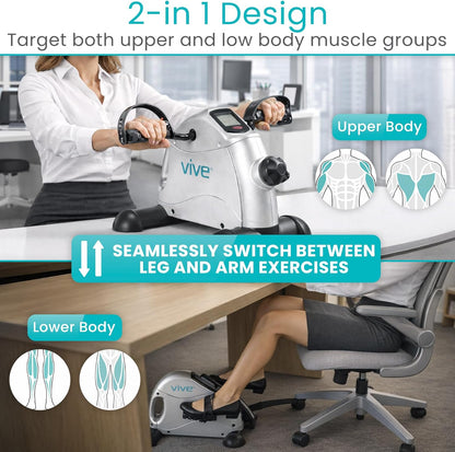 Vive Under Desk Bike Pedal Exerciser - Stationary Exercise Leg Peddler - Low Impact, Portable Mini Cycle Bike for Under Your Office Desk - For Arm or Foot - Small, Sit-Down Recumbent Equipment Machine