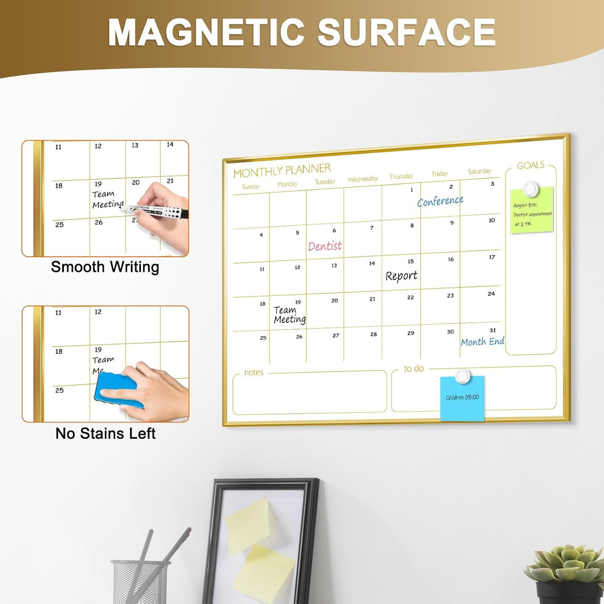 Dry Erase Calendar Whiteboard, 24''x18'', Monthly White Board Planner