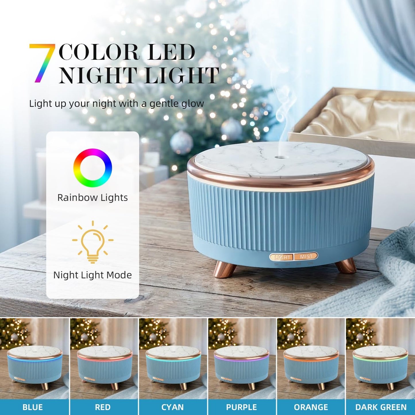 20-Hour Long-Lasting Aromatherapy, 500ML Large Essential Oil Diffuser: Ultrasonic Cool Mist Humidifier with Remote Control, 7 Color Lights, Timer, Auto-Off for Home/Bedroom/Yoga (White)