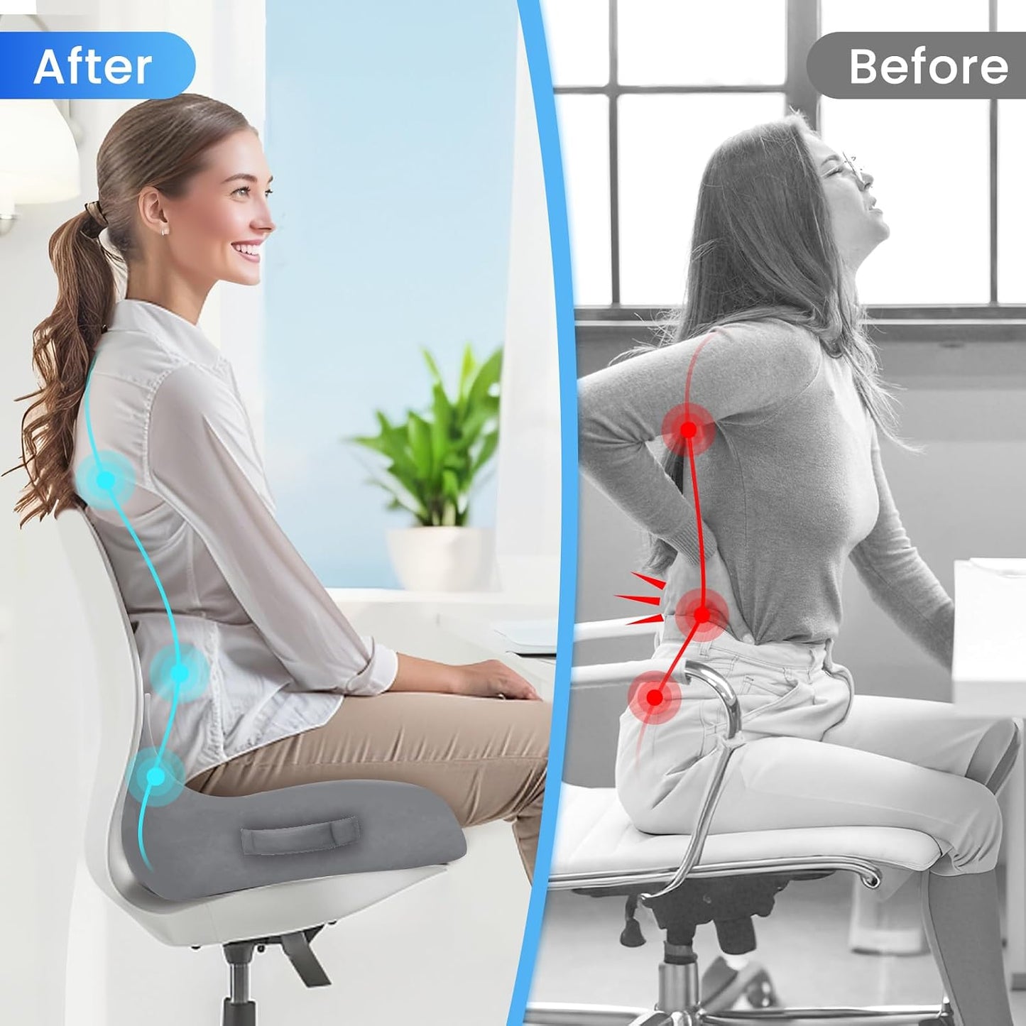 CushZone Seat Cushion, Ergonomic Memory Foam Seat Cushions for Office Chairs, Car, Long Trip, Desk Chair, Lab, Extra Large Size for Sciatica & Hip & Tailbone Pain Relief, Sciatica Support (Black)