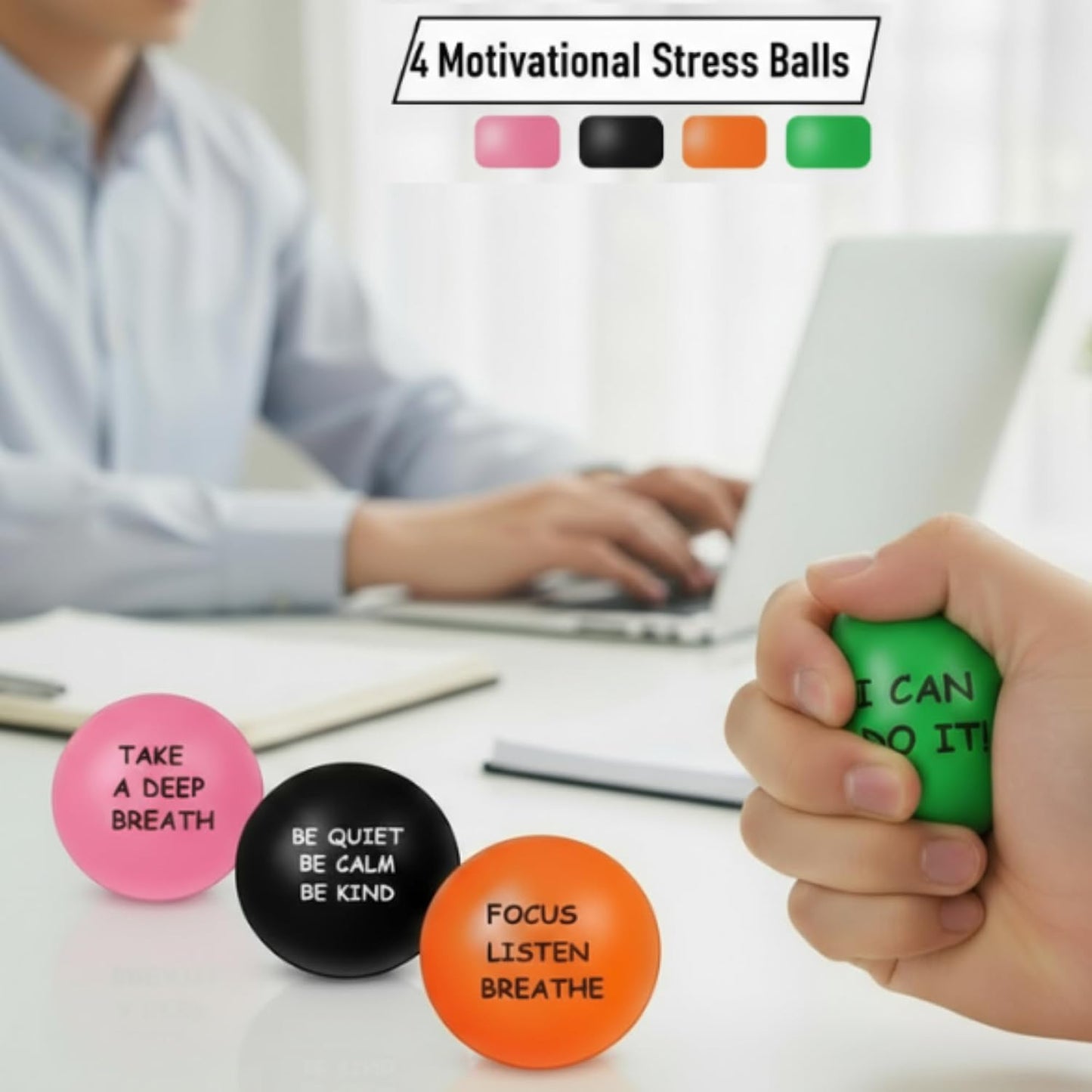 Ceenna 4 Pcs Motivational Balls for Adults Anxiety Relief, Black