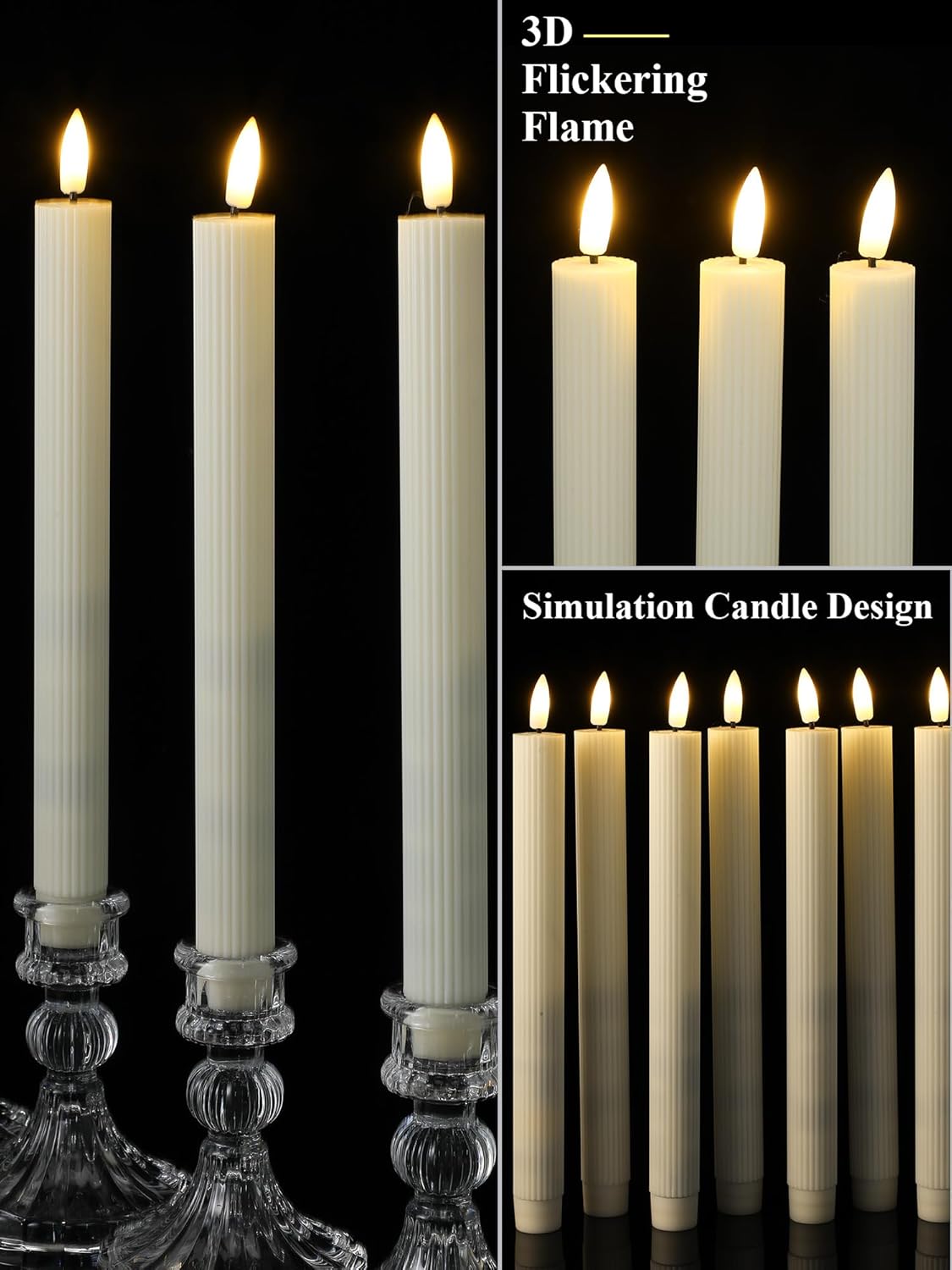 Treela 24 Pcs Flameless Taper Candles Battery Operated Bulk Fake Candles Light LED Candle Sticks Flickering Tapered for Easter Wedding Anniversary Decoration(Basic,11 Inch,Ivory)